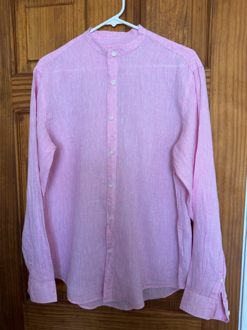 Blue coast 100% linen Men's Pink mandarin Collar shirt